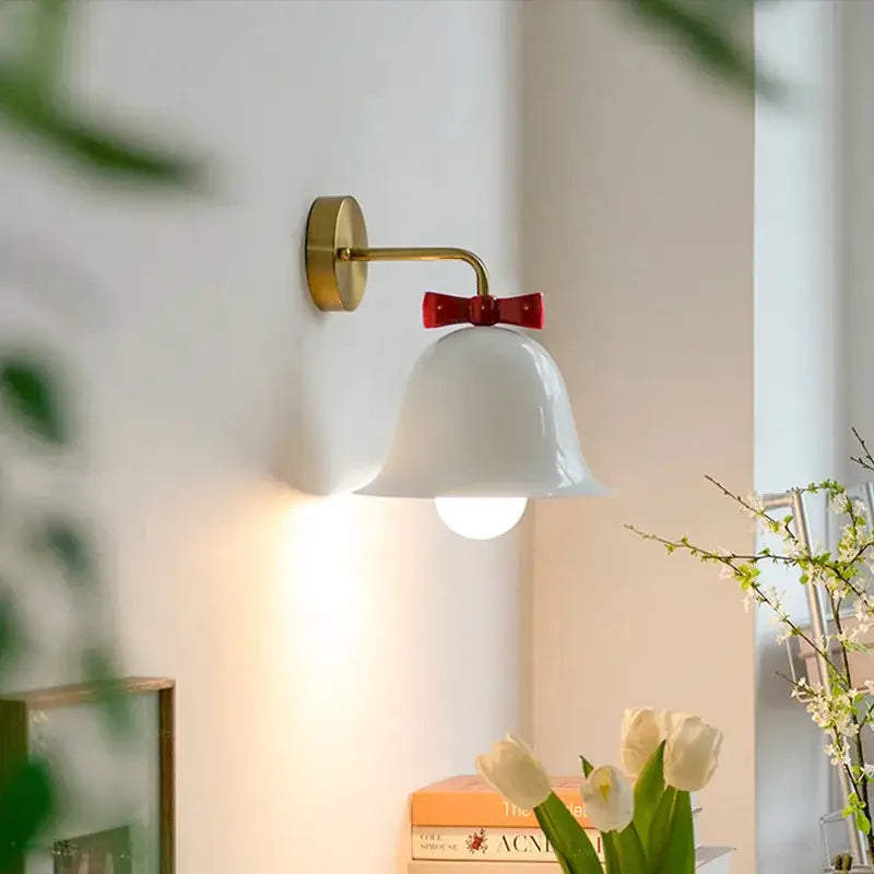Teal and red bowknot bell wall lamp bedroom glass sconce