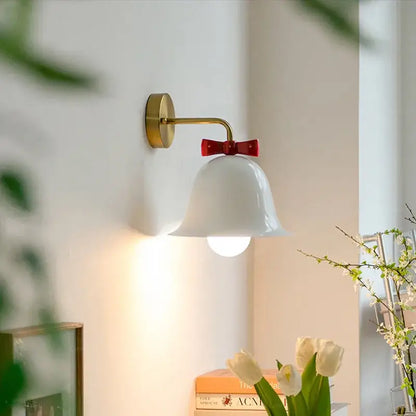 Teal and red bowknot bell wall lamp bedroom glass sconce