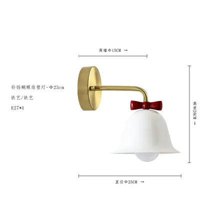 Teal and red bowknot bell wall lamp bedroom glass sconce