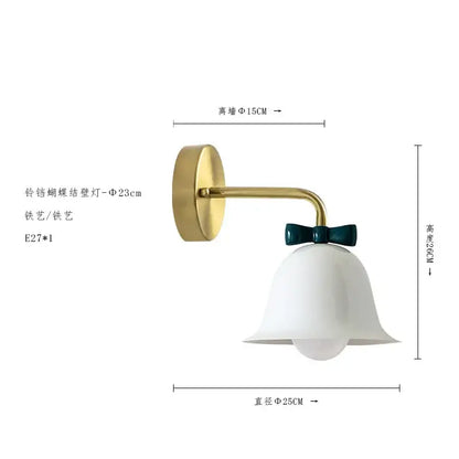 Teal and red bowknot bell wall lamp bedroom glass sconce