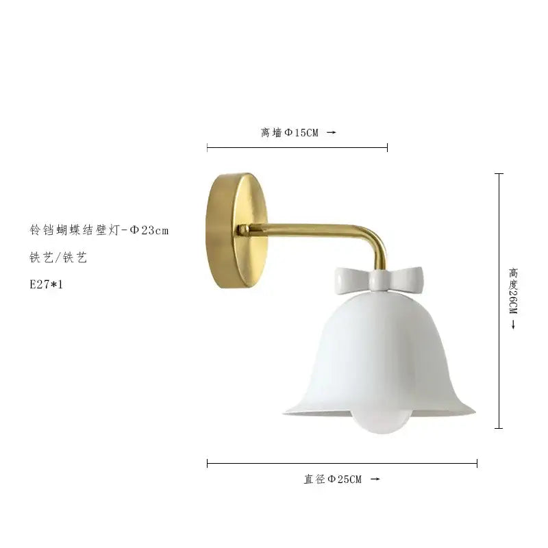 Teal and red bowknot bell wall lamp bedroom glass sconce