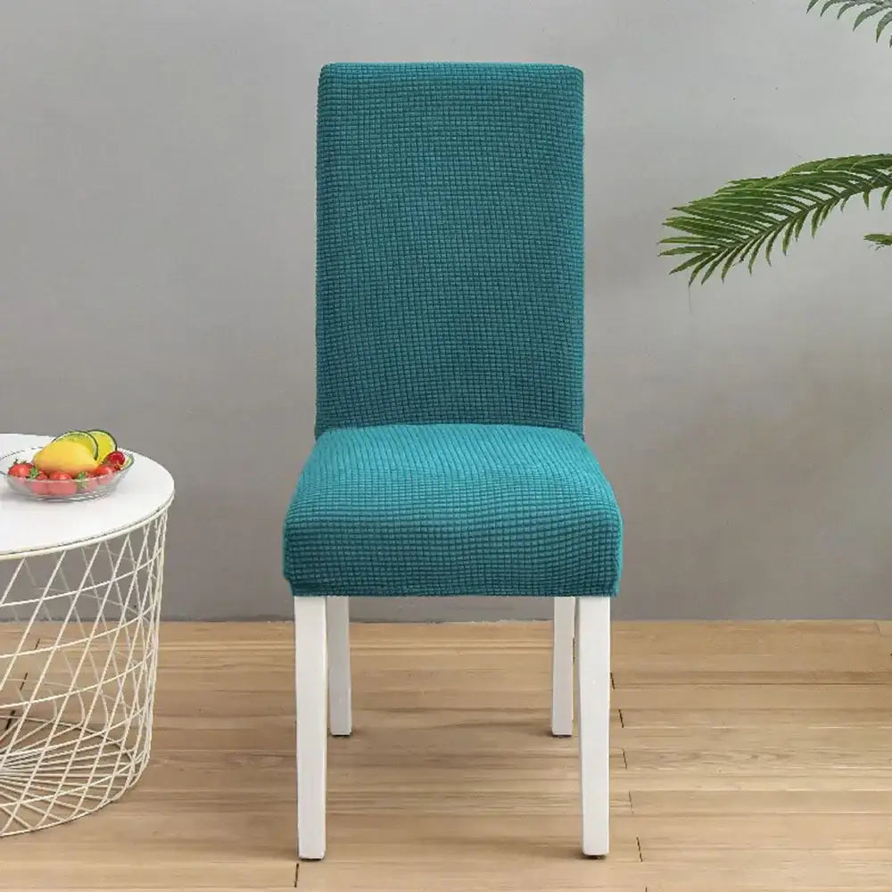 Teal blue quilted chair cover stretch elastic dining room protector