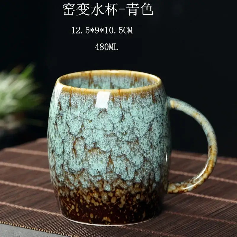 Teal & brown crackle glaze 480ml ceramic mug kitchen coffee cup