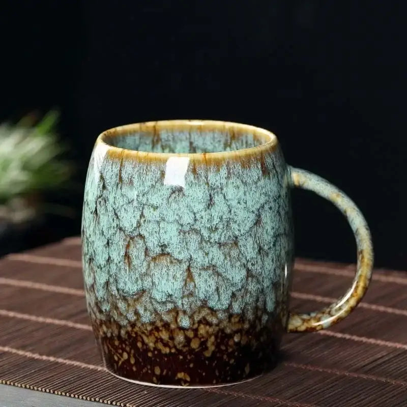 Teal & brown crackle glaze 480ml ceramic mug kitchen coffee cup