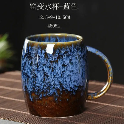 Teal & brown crackle glaze 480ml ceramic mug kitchen coffee cup
