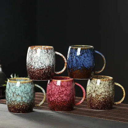 Teal & brown crackle glaze 480ml ceramic mug kitchen coffee cup