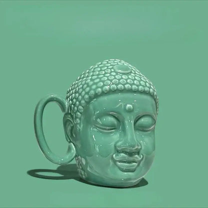 Teal buddha sculpture ceramic coffee mug kitchen decor