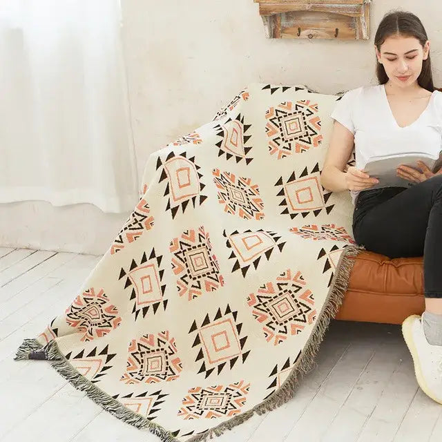 Teal butterfly carp pattern sofa blanket living room throw
