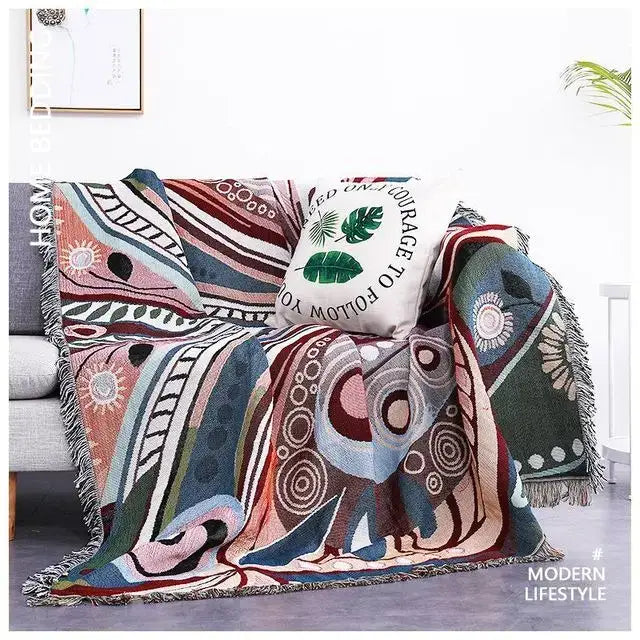 Teal butterfly carp pattern sofa blanket living room throw