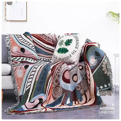 Teal butterfly carp pattern sofa blanket living room throw