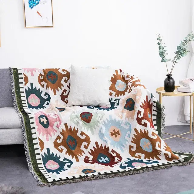 Teal butterfly carp pattern sofa blanket living room throw