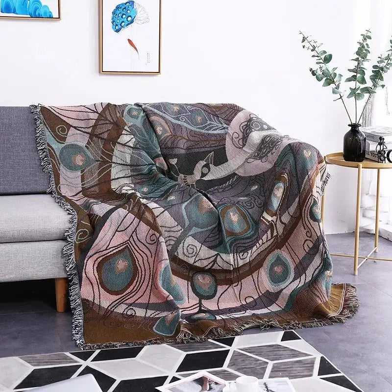 Teal butterfly carp pattern sofa blanket living room throw