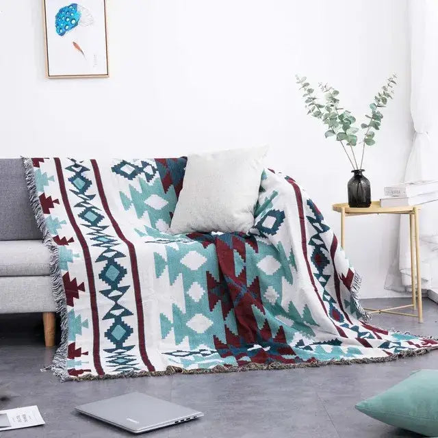 Teal butterfly carp pattern sofa blanket living room throw