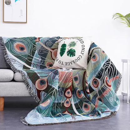 Teal butterfly carp pattern sofa blanket living room throw