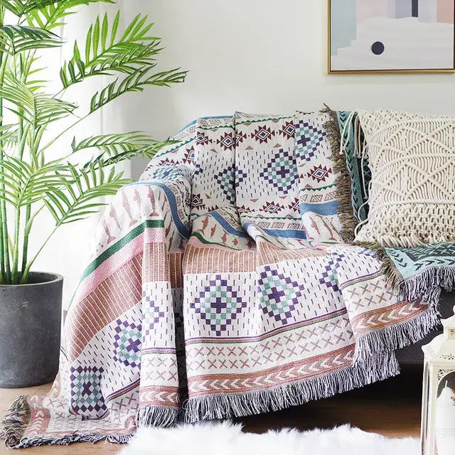 Teal butterfly carp pattern sofa blanket living room throw
