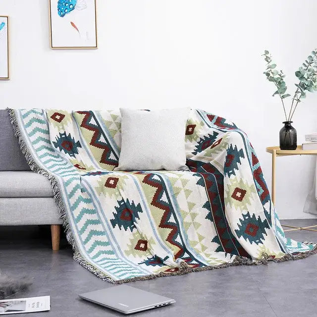 Teal butterfly carp pattern sofa blanket living room throw