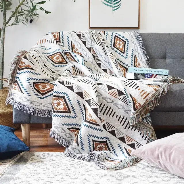 Teal butterfly carp pattern sofa blanket living room throw