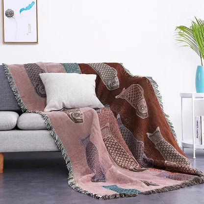 Teal butterfly carp pattern sofa blanket living room throw