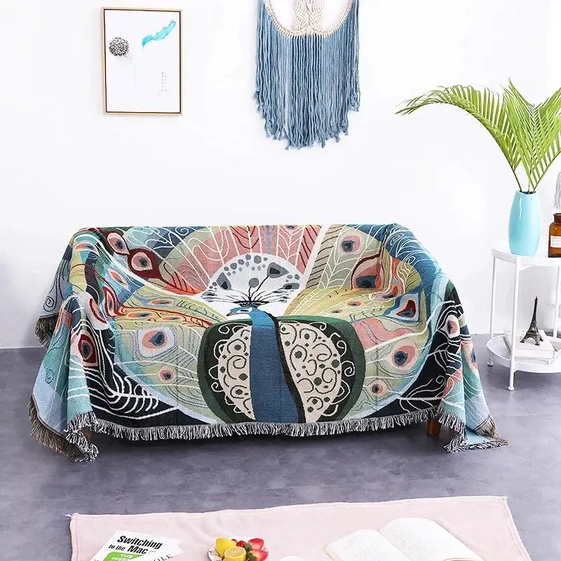 Teal butterfly carp pattern sofa blanket living room throw