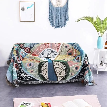 Teal butterfly carp pattern sofa blanket living room throw