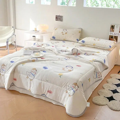 Teal & cream zigzag cool summer blanket set bedroom quilt