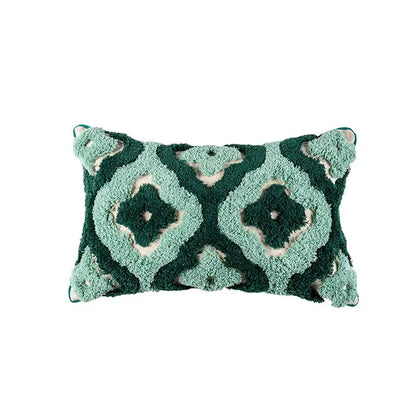 Teal & dark green geometric embroidery tassel cushion case living room
