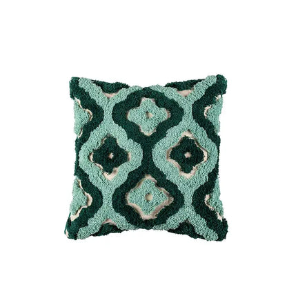 Teal & dark green geometric embroidery tassel cushion case living room