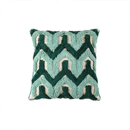 Teal & dark green geometric embroidery tassel cushion case living room