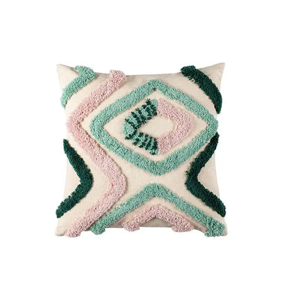 Teal & dark green geometric embroidery tassel cushion case living room