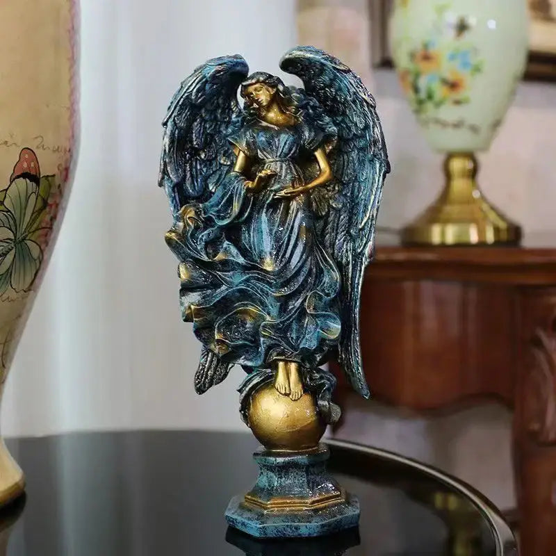 Teal & gold greek mythology prayer angel goddess statue study decor