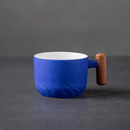 Teal gradient & black ceramic coffee cup kitchen mug with wood handle