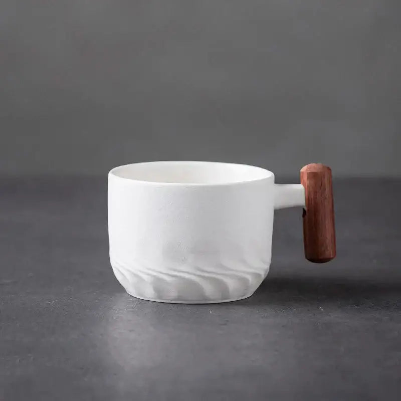 Teal gradient & black ceramic coffee cup kitchen mug with wood handle