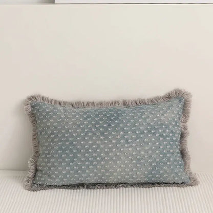 Teal & gray denim fringed cushion cover living room decor