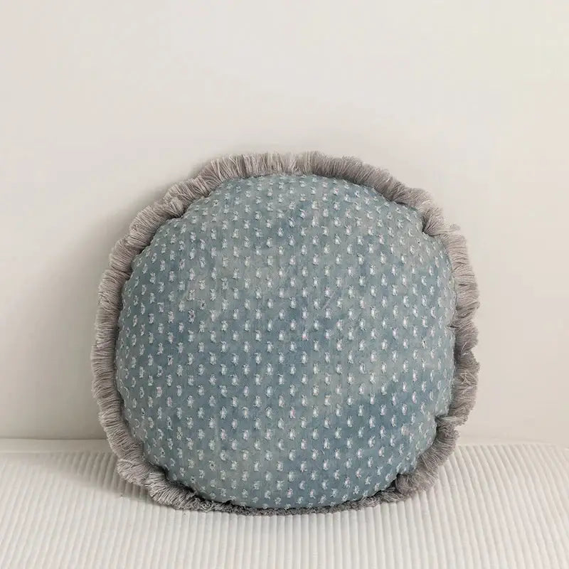Teal & gray denim fringed cushion cover living room decor