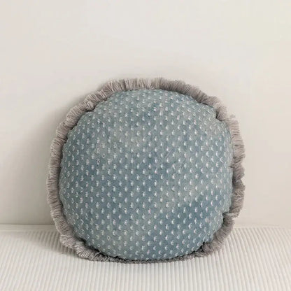 Teal & gray denim fringed cushion cover living room decor