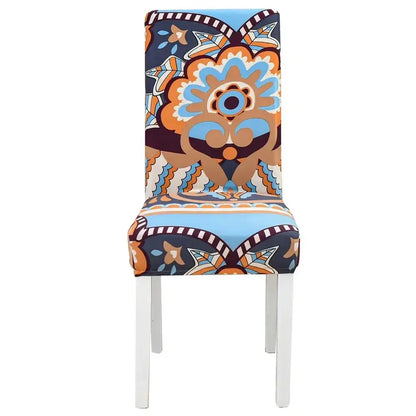 Teal & gray geometric stretch chair cover dining room slipcover