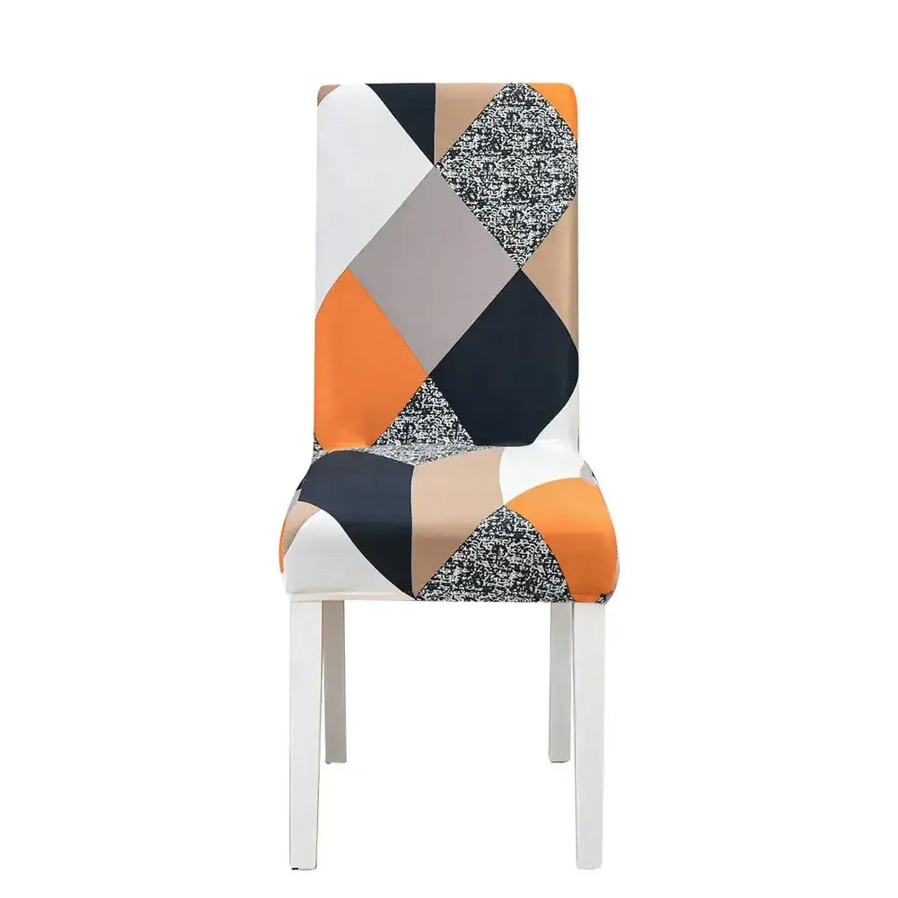 Teal & gray geometric stretch chair cover dining room slipcover