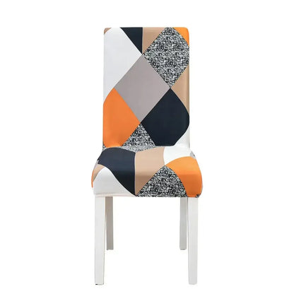 Teal & gray geometric stretch chair cover dining room slipcover