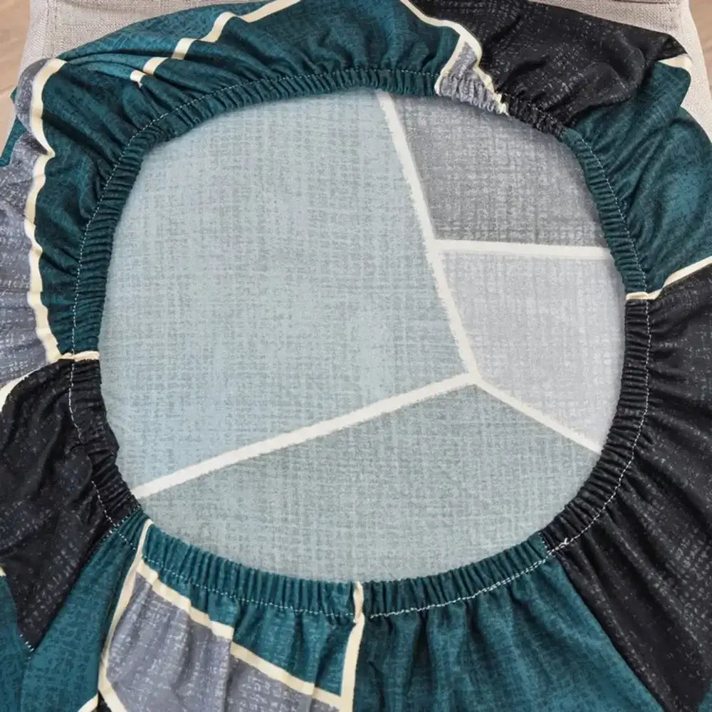 Teal & gray geometric stretch chair cover dining room slipcover