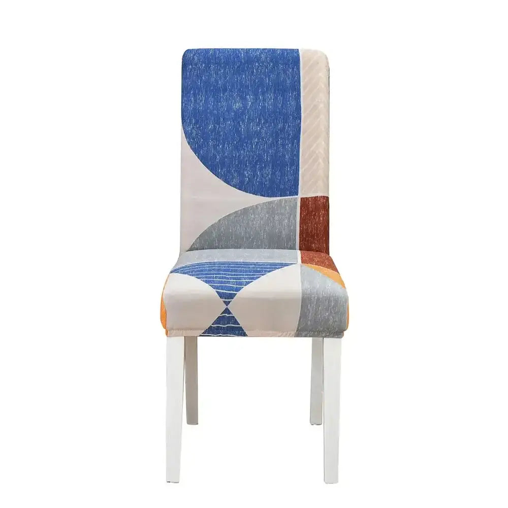 Teal & gray geometric stretch chair cover dining room slipcover