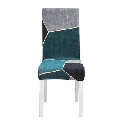 Teal & gray geometric stretch chair cover dining room slipcover