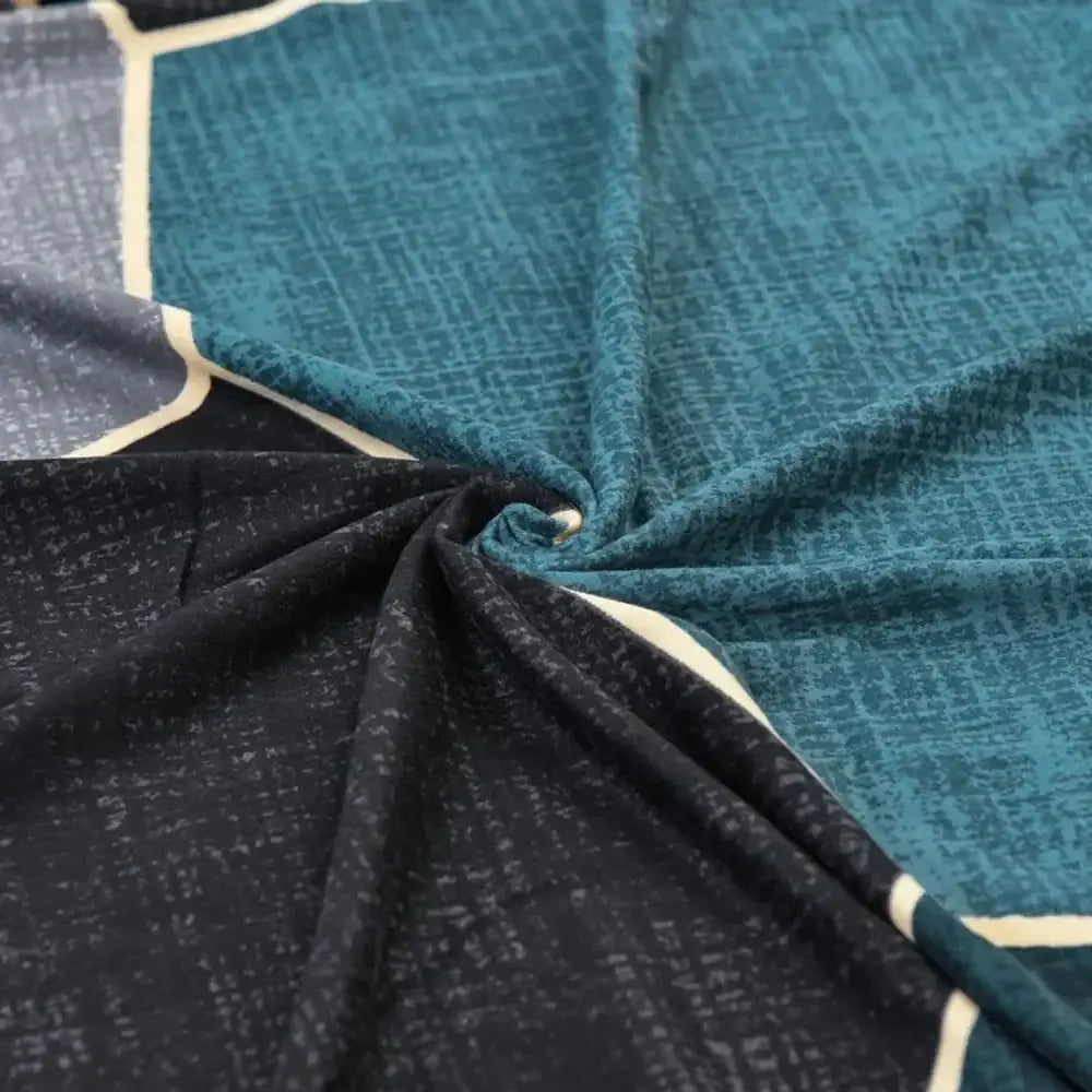 Teal & gray geometric stretch chair cover dining room slipcover