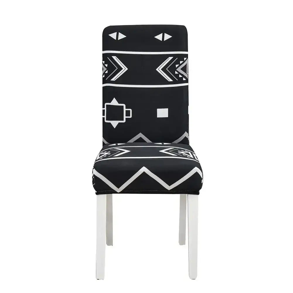Teal & gray geometric stretch chair cover dining room slipcover