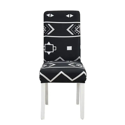 Teal & gray geometric stretch chair cover dining room slipcover