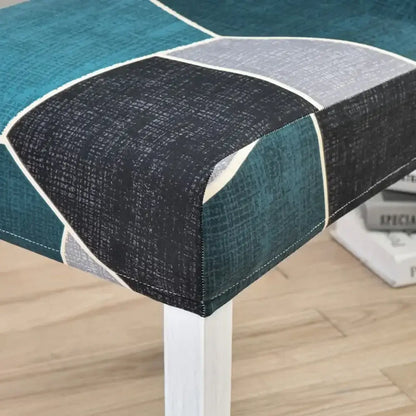 Teal & gray geometric stretch chair cover dining room slipcover