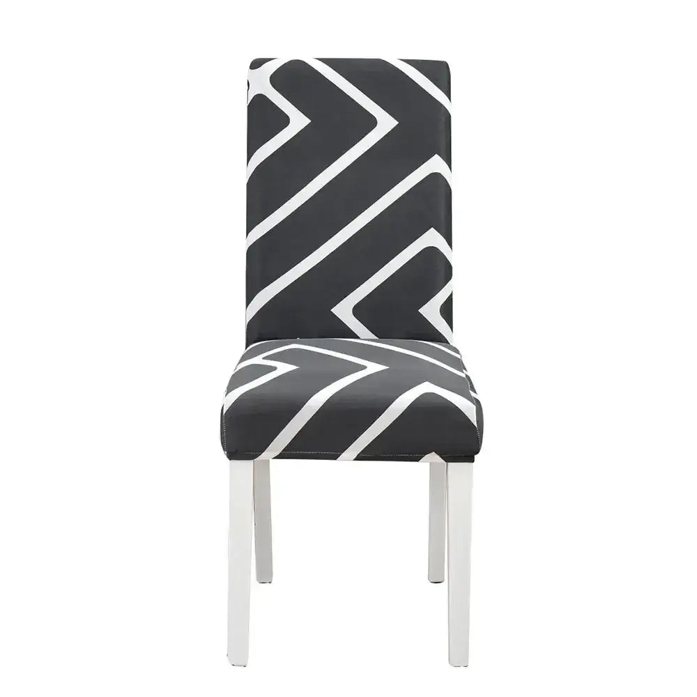 Teal & gray geometric stretch chair cover dining room slipcover