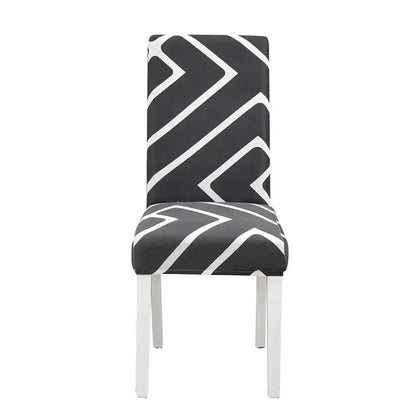 Teal & gray geometric stretch chair cover dining room slipcover