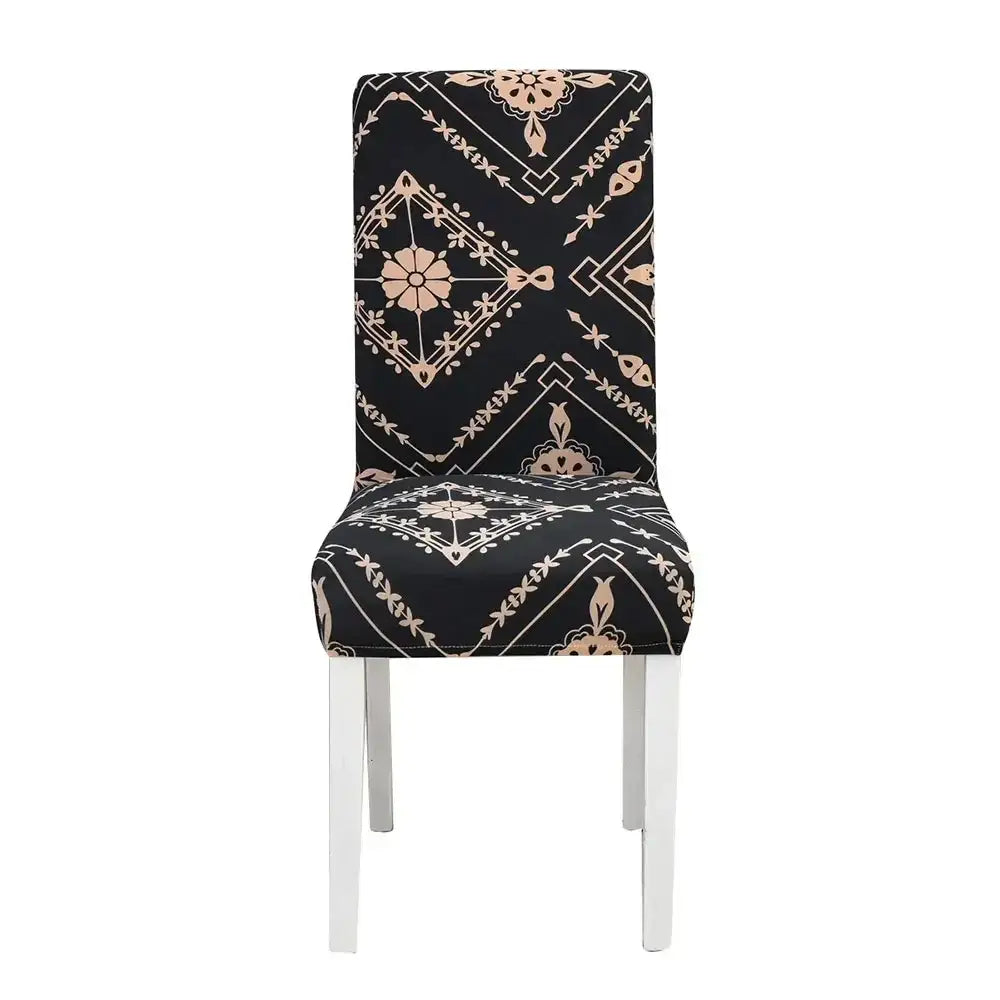 Teal & gray geometric stretch chair cover dining room slipcover