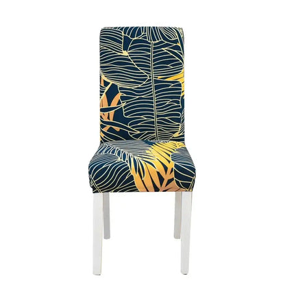 Teal & gray geometric stretch chair cover dining room slipcover