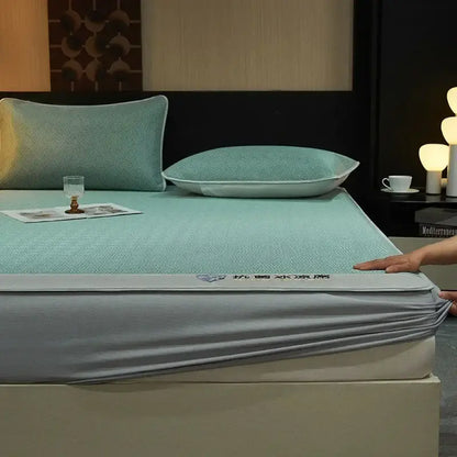 Teal herringbone cooling silky soft fitted sheet set bedroom bedding